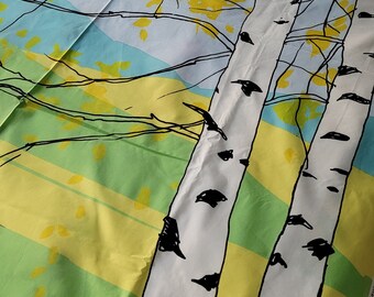 Scandinavian modern large scale rare designer Marimekko birch  landscape fabric panel Kaiku