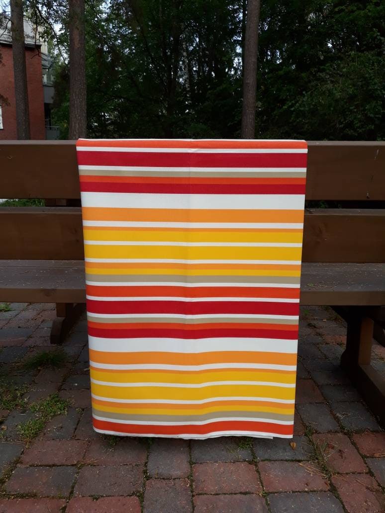 outdoor fabric by the yard on Marimekko Fabric By Half Yard Scandinavian Designer Stripe Outdoor Fabric Yellow Orange Red New Unused Upholstery