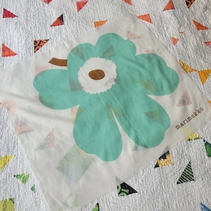 Unfinished scarf panel from Marimekko fabric Unikko in mint, modern Scandinavian design, women lightweight cotton neck poppy flower