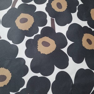 Marimekko acrylic coated cotton fabric Pieni Unikko in black and white by half yard, new unused floral poppy flower Scandinavian designer
