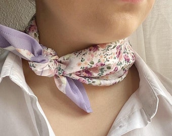 Purple scarf with floral print, Little head scarf ideal for best friend gift