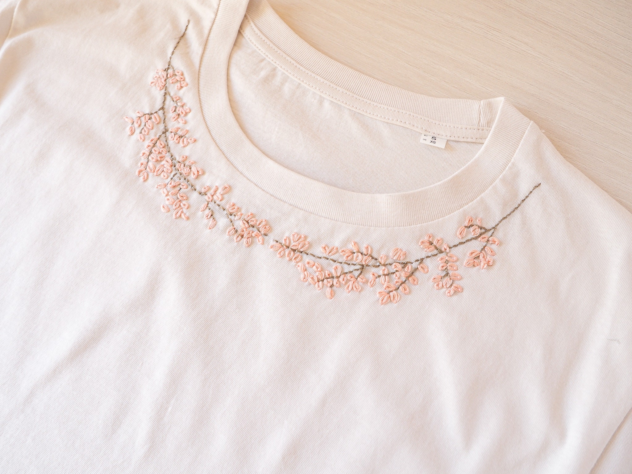 Floral Embroidered Round Neck Short Sleeve T Shirt