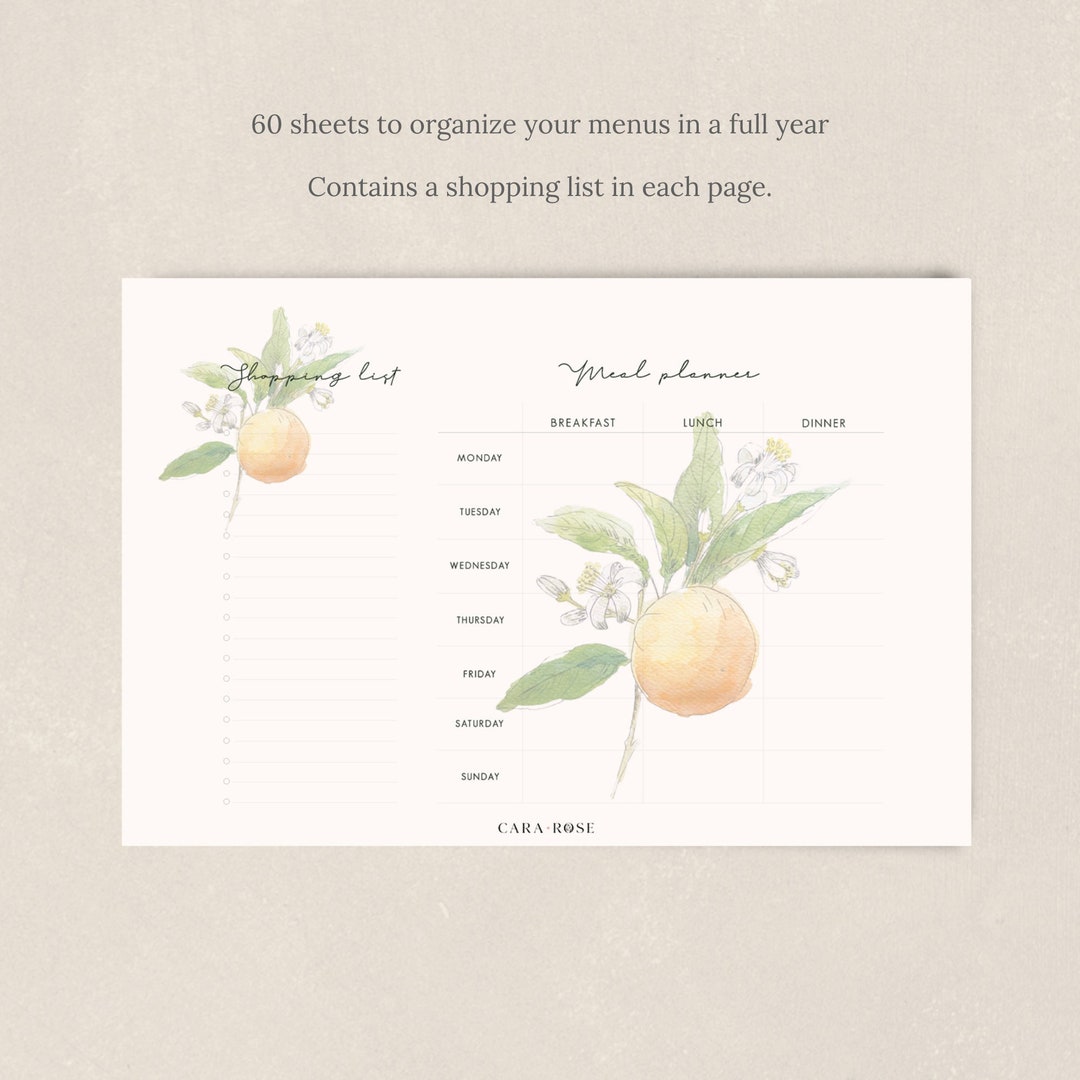 Weekly Meal Planner With Grocery List Monthly Meal Planner - Etsy