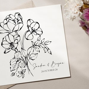 Fine Line Wedding Card, Floral Card, Personalised Card, Card for Wedding