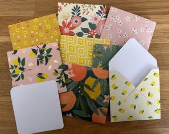 Set of 8 Mini Envelopes - When Life Gives You Lemons - Mini Envelope Set, Handmade Envelopes, Patterned Envelopes with Blank Card