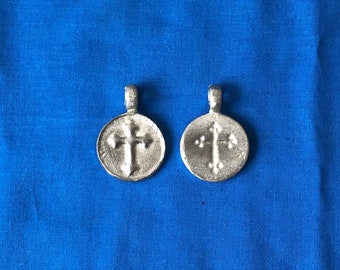 Round Cross Pewter Pendant Necklace