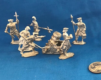 Round Artillery Mortar Crew #2 SET WITH MORTAR - 18th Century Toy Soldiers