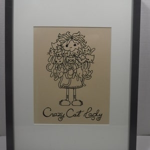 Embroidered Art &quot;Crazy Cat Lady&quot; With 8 X 10 Mat Ready To Frame In 11 X 14 Frame