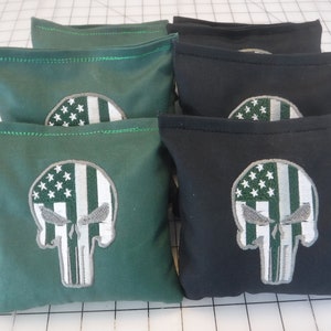 Set Of 8 Cornhole Bags Embroidered With MIA POW Design 4 Black Bags 4 Gray Bags