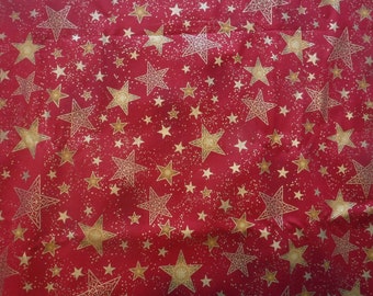 18 x 18 Christmas Pillow Cover Red With Gold Stars On Home Décor Fabric