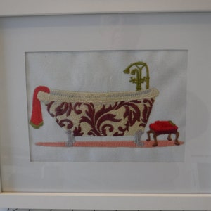 11 x 9 Framed Embroidered Bathtub Art In White Frame 9 Tubs To Choose From