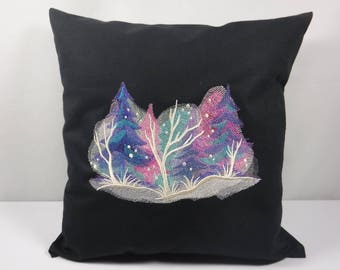 18 x 18 Winter Wonderland Embroidered On Black Throw Pillow Cover