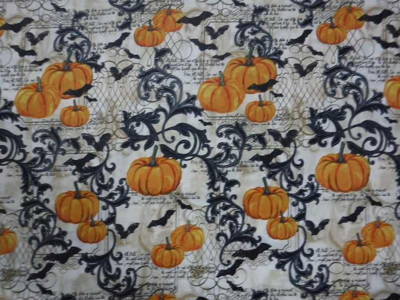 18 X 18 Halloween Theme Holiday Pillow Cover With Pocket On Back For Inserting The Form Beige With Bats And Pumpkins image 1