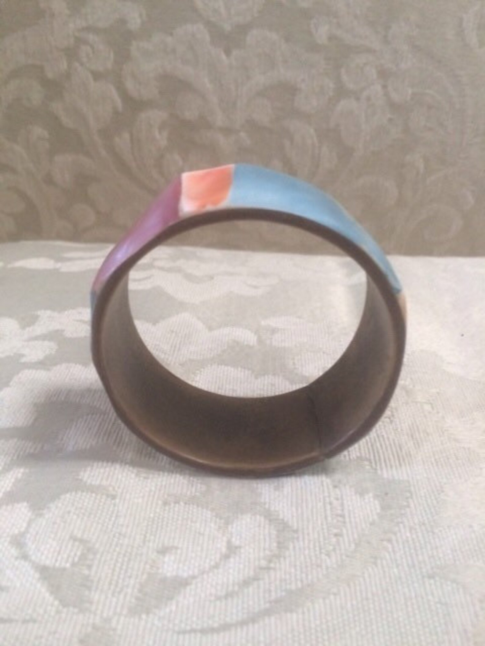 Vintage Shell Bangle Brass Bangle Multi Color Bangle Shell Etsy