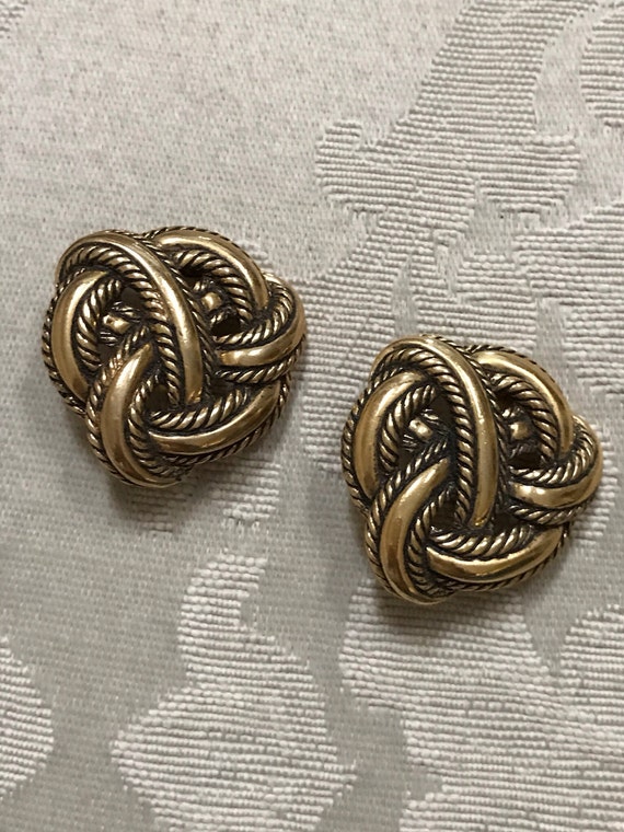 Vintage Clip Ons Gold Knot Earrings Gold Clip Ons Large Etsy