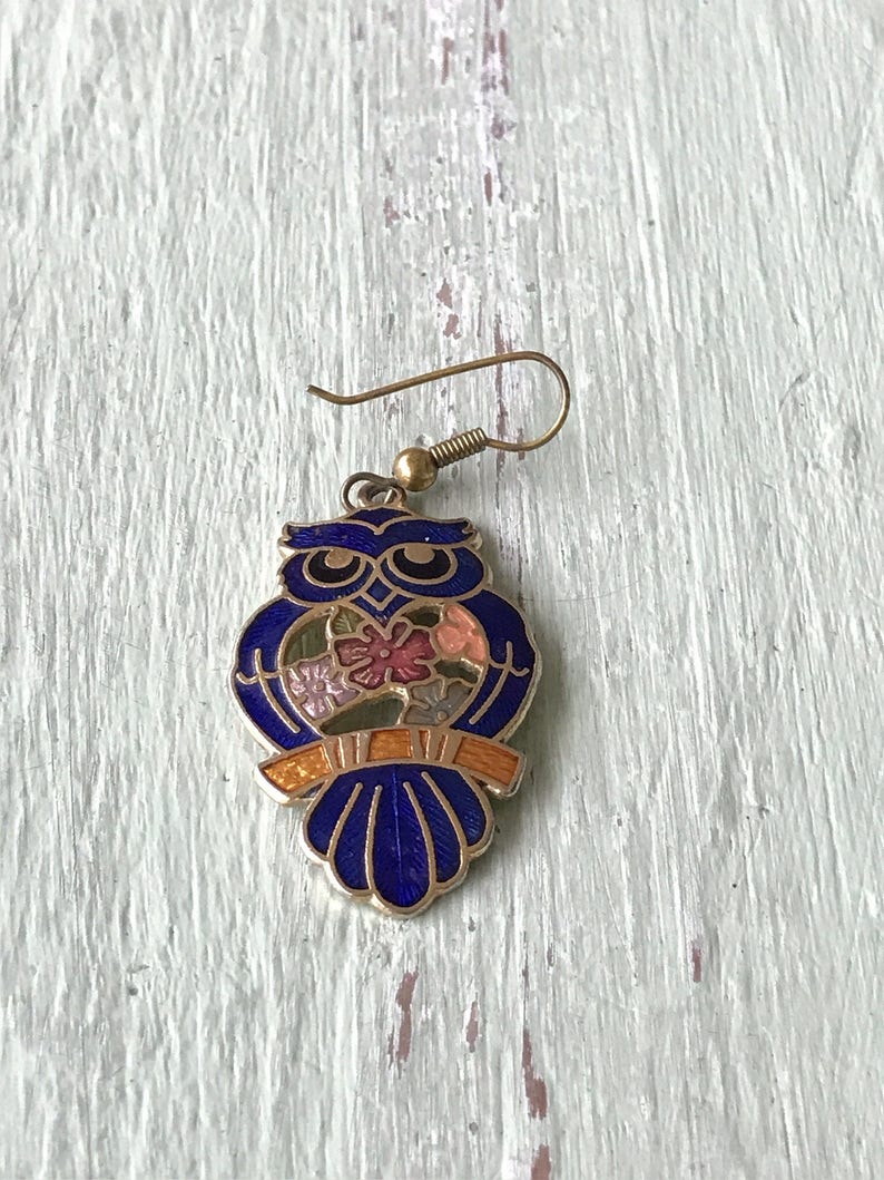 Dangle Owl Jewelry Blue Owl Earrings Owl Earrings Vintage Owl Jewelry Owls Pierced Earrings Gold Owl Earrings Vintage Owl Earrings