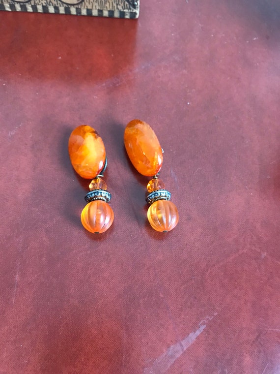 Vintage Clip On Earrings, Orange Earrings, Dangle