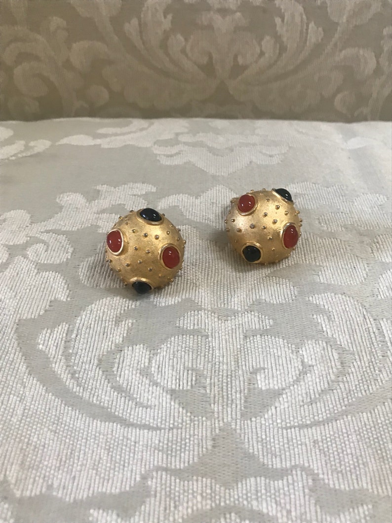 Vintage Clip Ons Gold Clip Ons Gemstone Clip Ons Dome Etsy