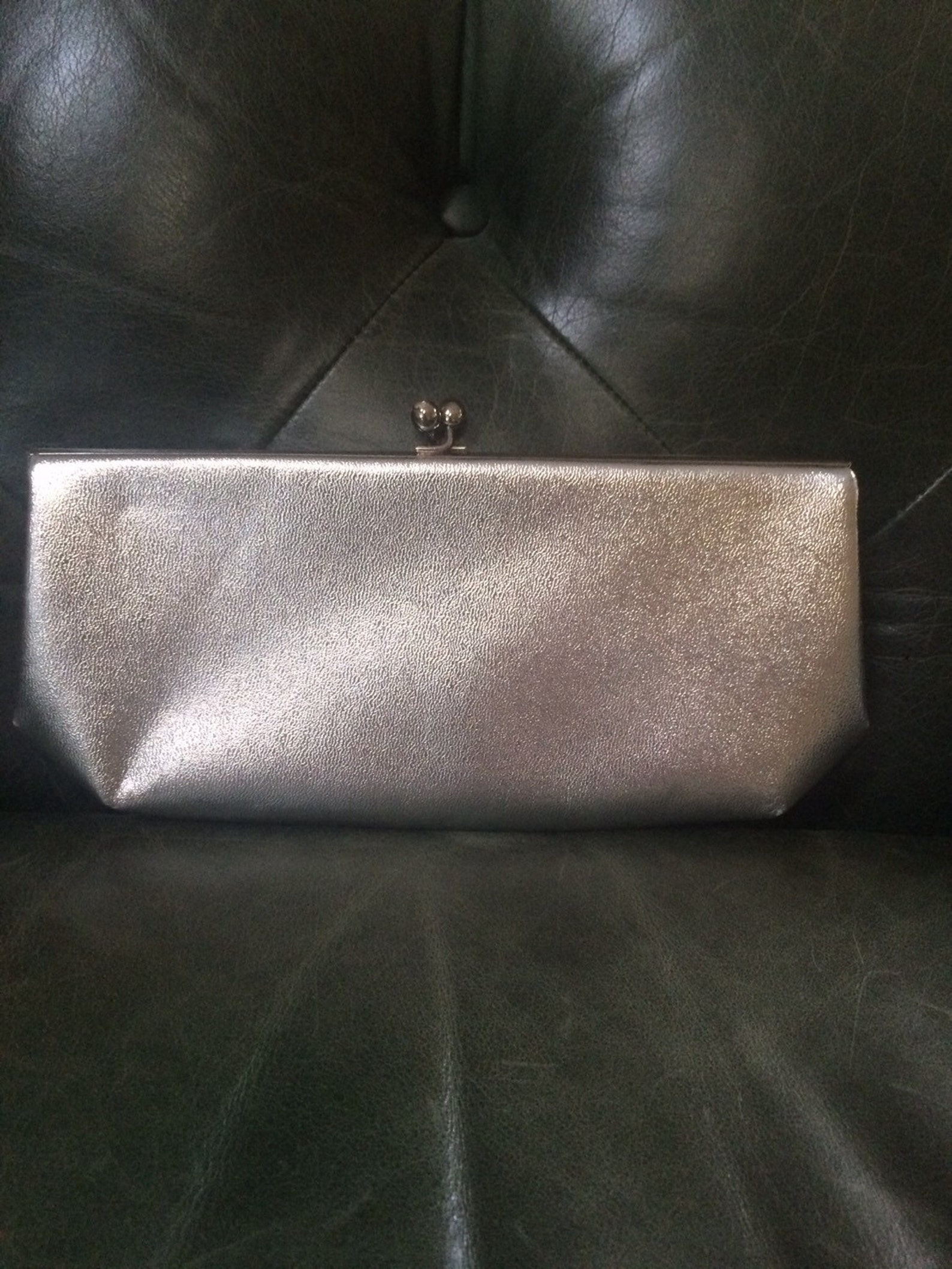 Vintage Silver Clutch Metallic Clutch Evening Bags Kiss Etsy