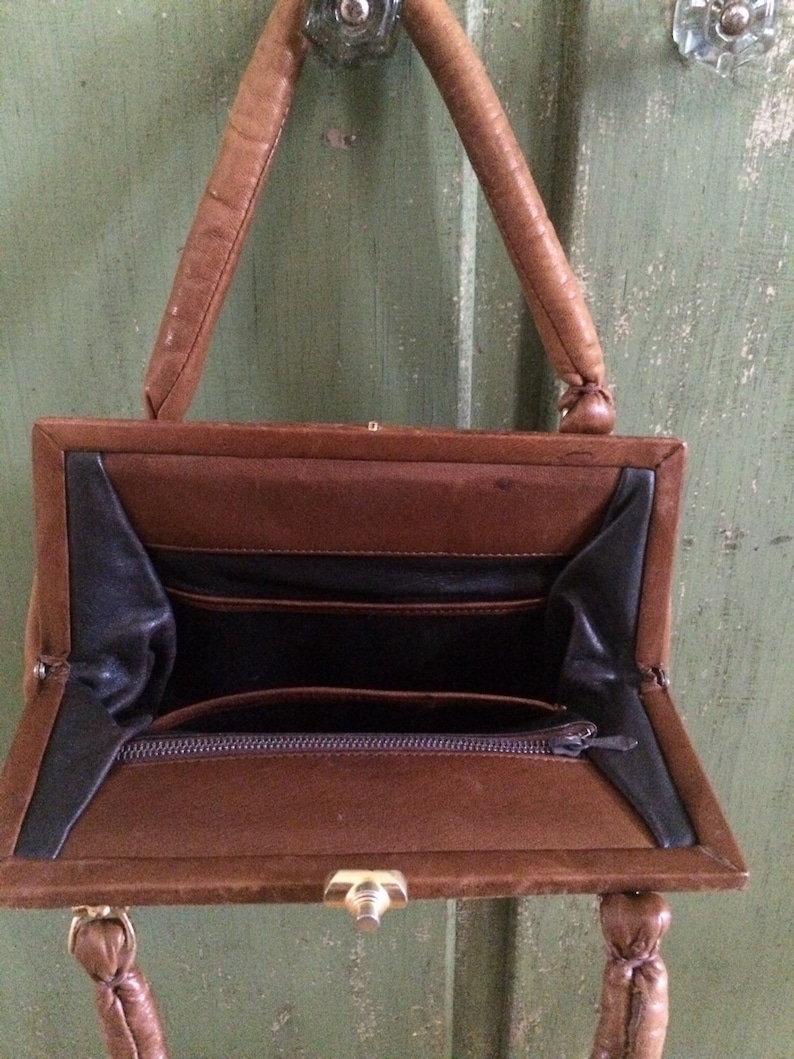 Vintage Leather Purse Kiss Lock Handbag Leather Handbags | Etsy