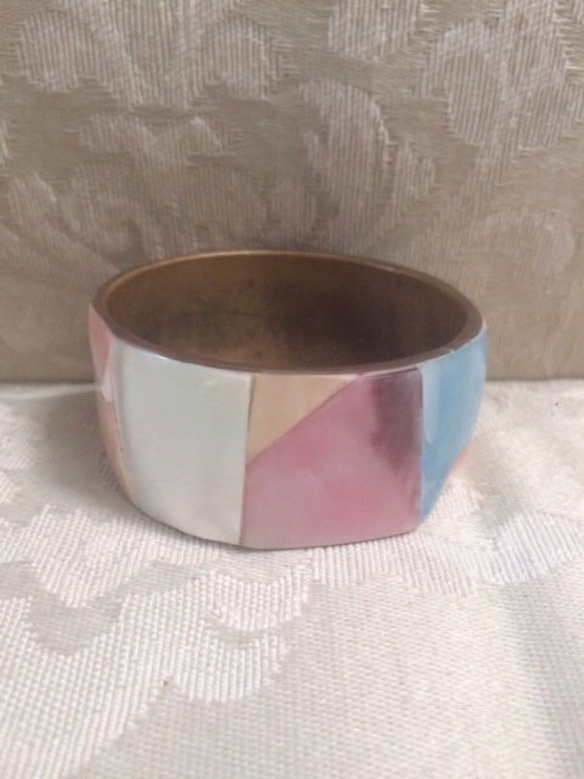Vintage Shell Bangle Brass Bangle Multi Color Bangle Shell Etsy