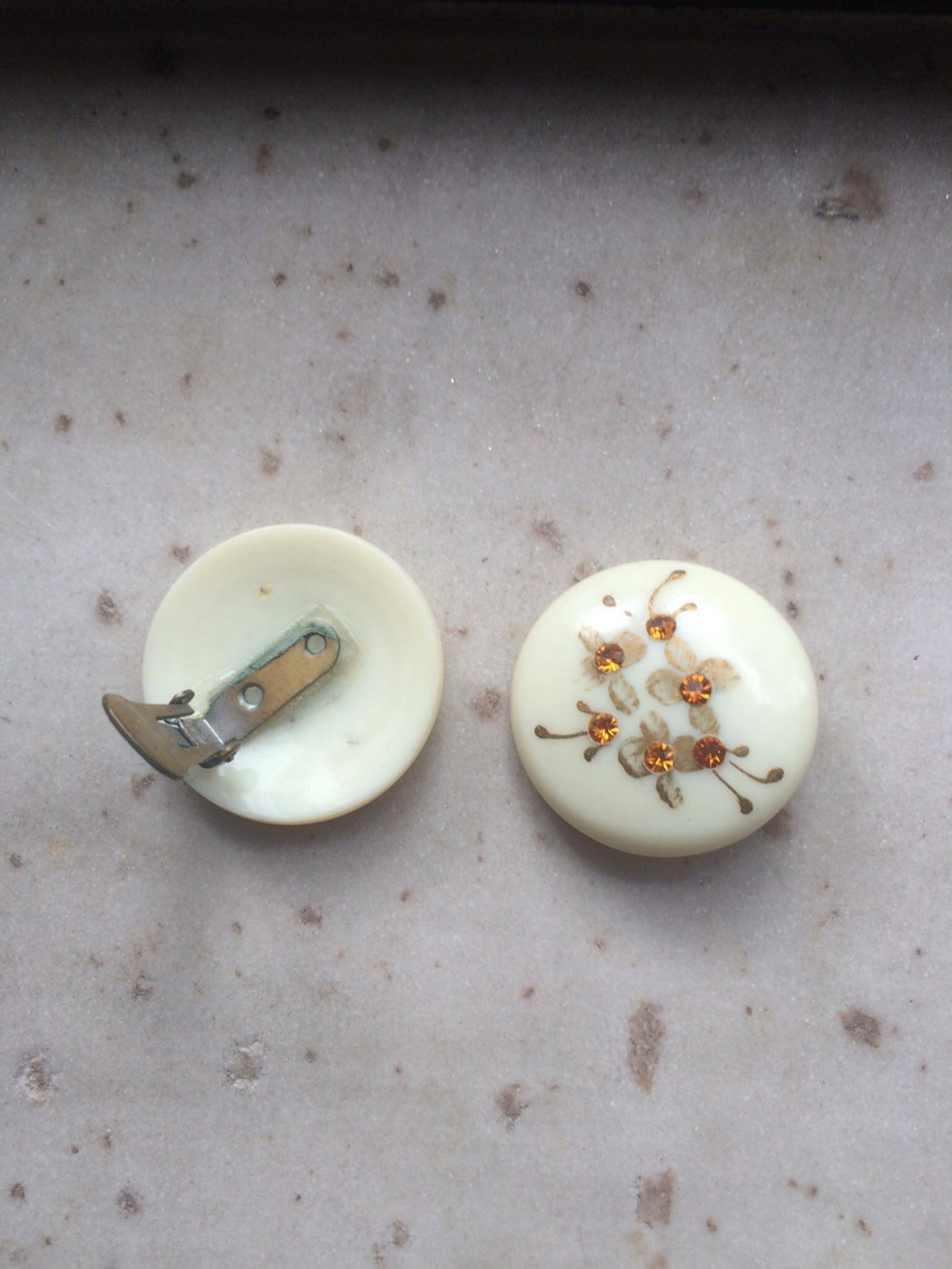 Vintage Clip Ons Clip on Earrings Button Earrings Citrine Etsy