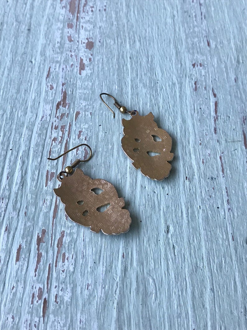 Dangle Owl Jewelry Blue Owl Earrings Owl Earrings Vintage Owl Jewelry Owls Pierced Earrings Gold Owl Earrings Vintage Owl Earrings