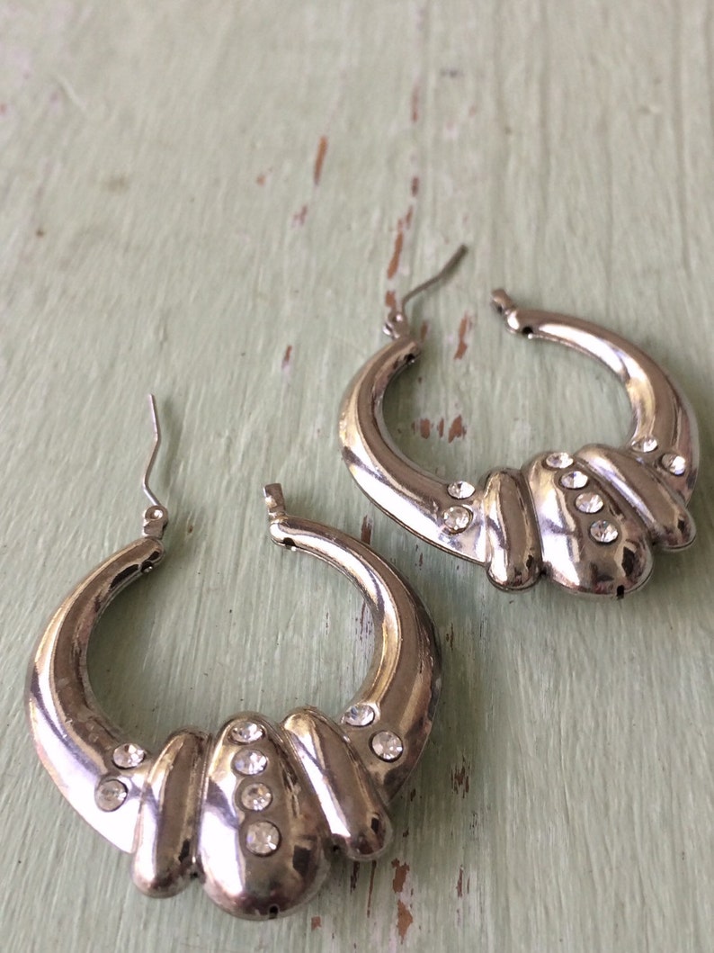 Vintage Hoop Earrings Silver Hoops Oval Hoop Earrings Etsy