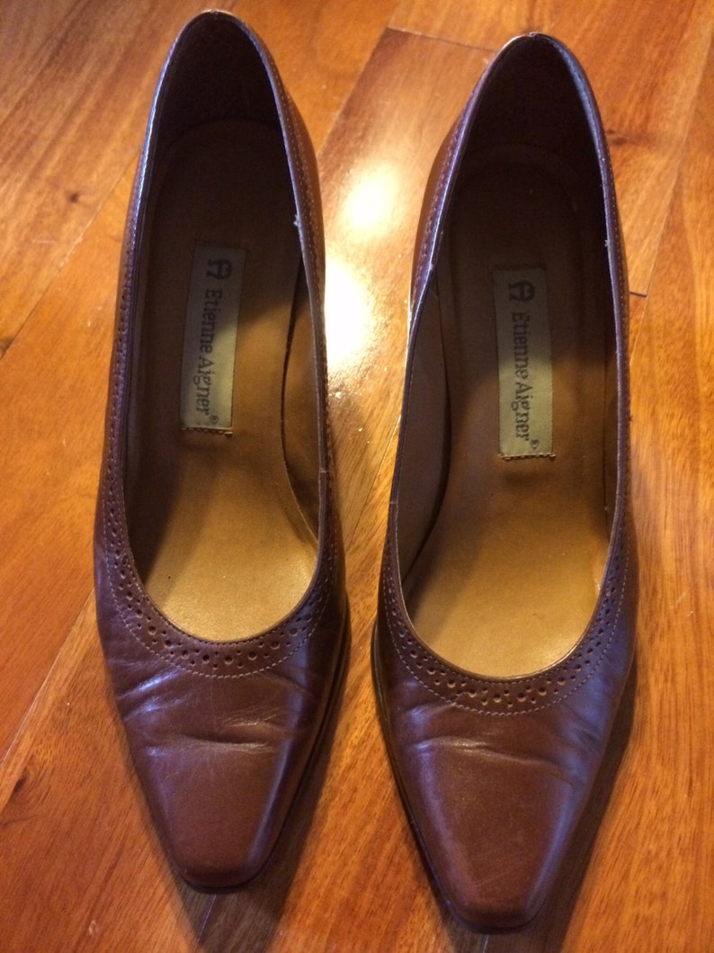 Vintage Etienne Aigner Brown Leather Pumps Shoes Designer