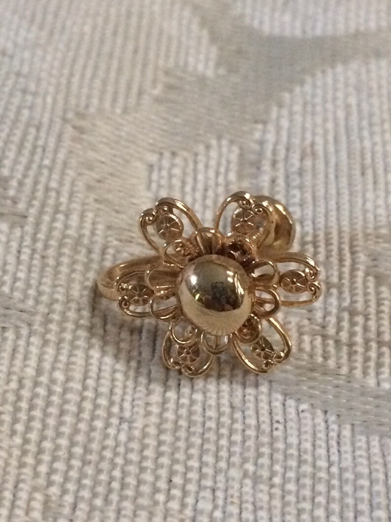 Vintage Flower Earrings Screw Back Earrings Gold Flower Etsy
