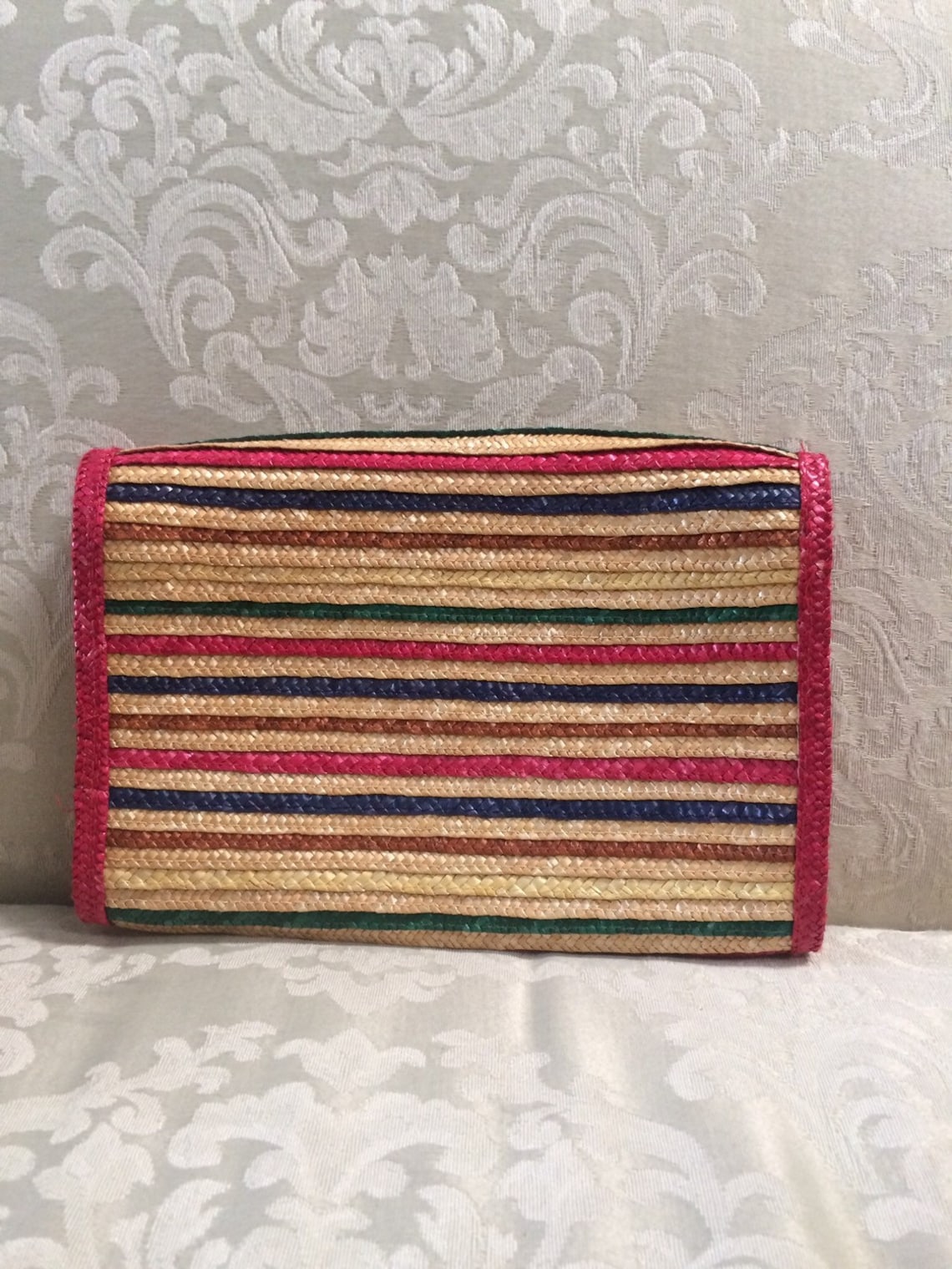 Vintage Straw Clutch Multi Color Clutch Straw Clutch Summer Etsy