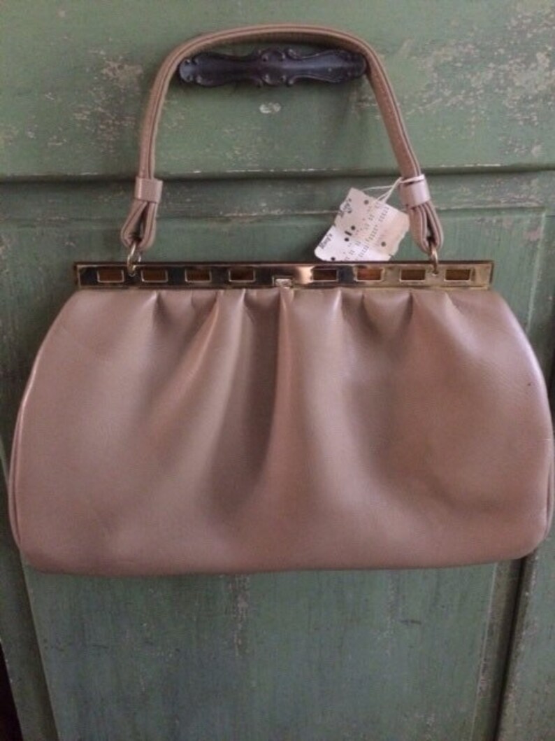 Vintage Kiss Lock Tan Handbag Top Handle Bag Kiss Lock Etsy