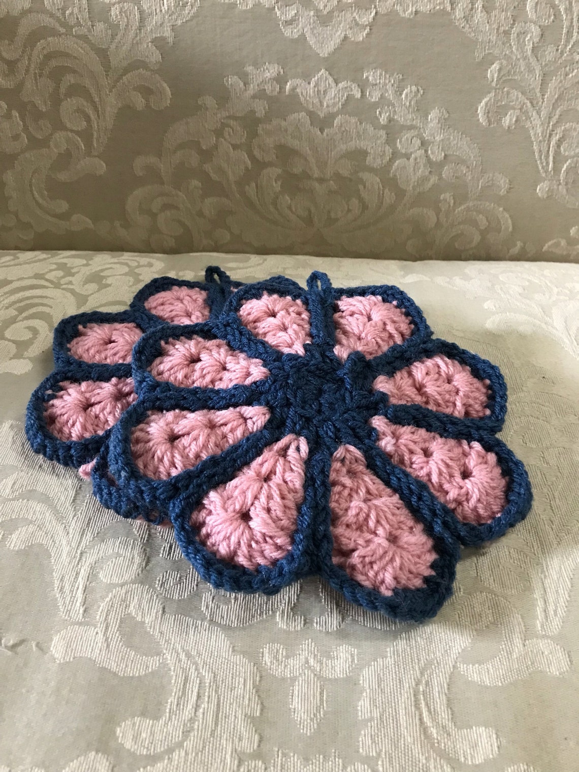 Vintage Pot Holders Knit Pot Holders Blue Pot Holders Pink Etsy