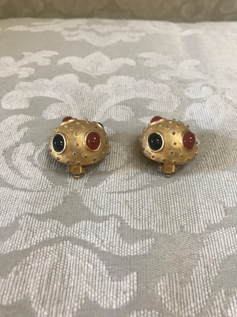 Vintage Clip Ons Gold Clip Ons Gemstone Clip Ons Dome Etsy