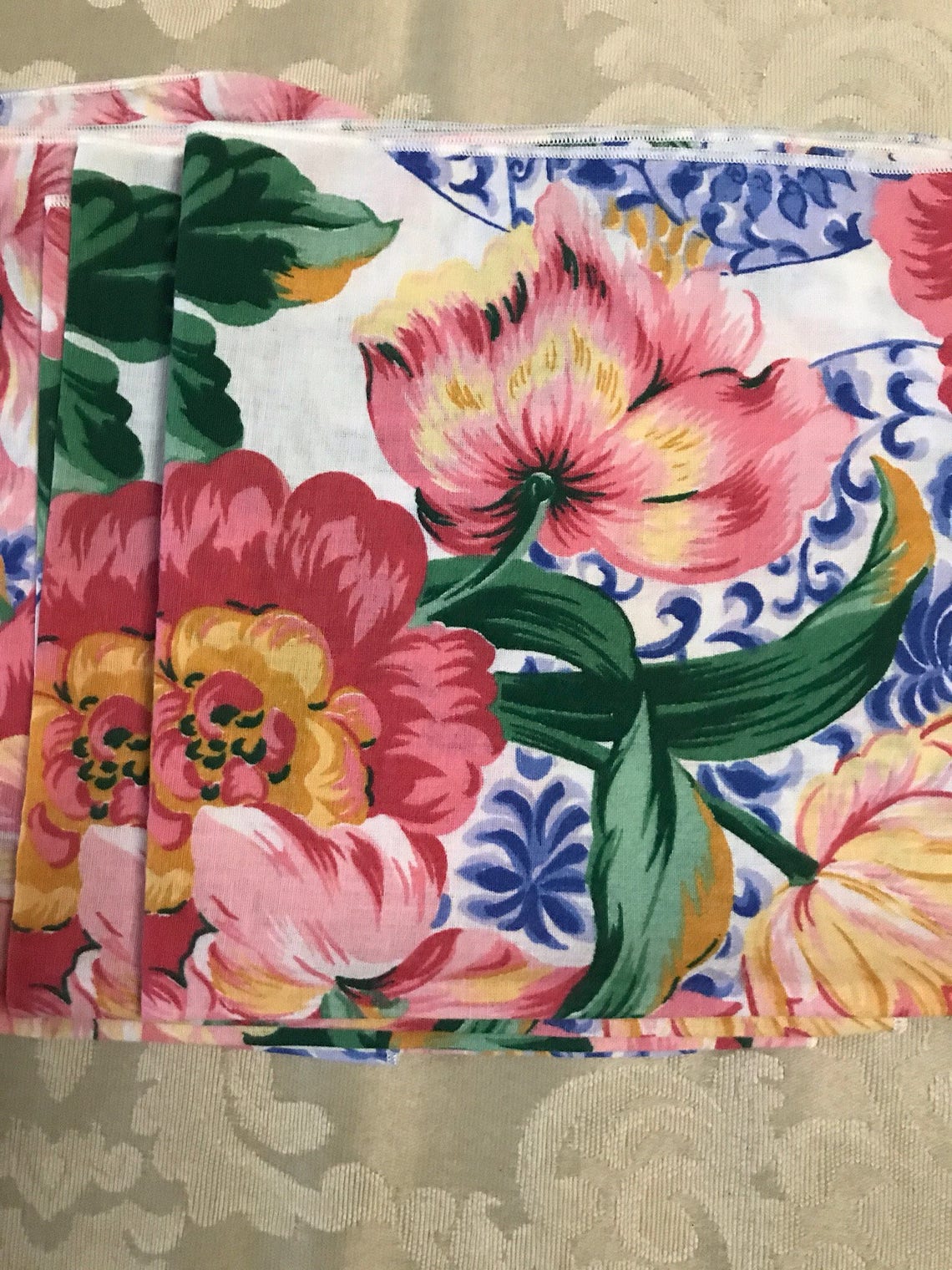 Vintage Floral Napkins Cotton Napkins Flower Napkins Multi Etsy