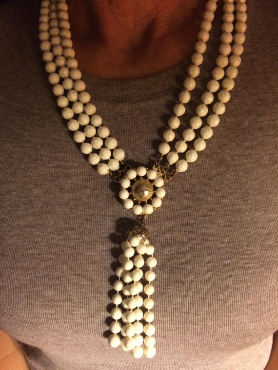 Vintage Multi Strand Necklace Medallion White Jewelry | Etsy
