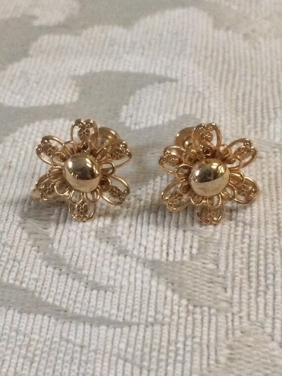 Vintage Flower Earrings Screw Back Earrings Gold Flower Etsy