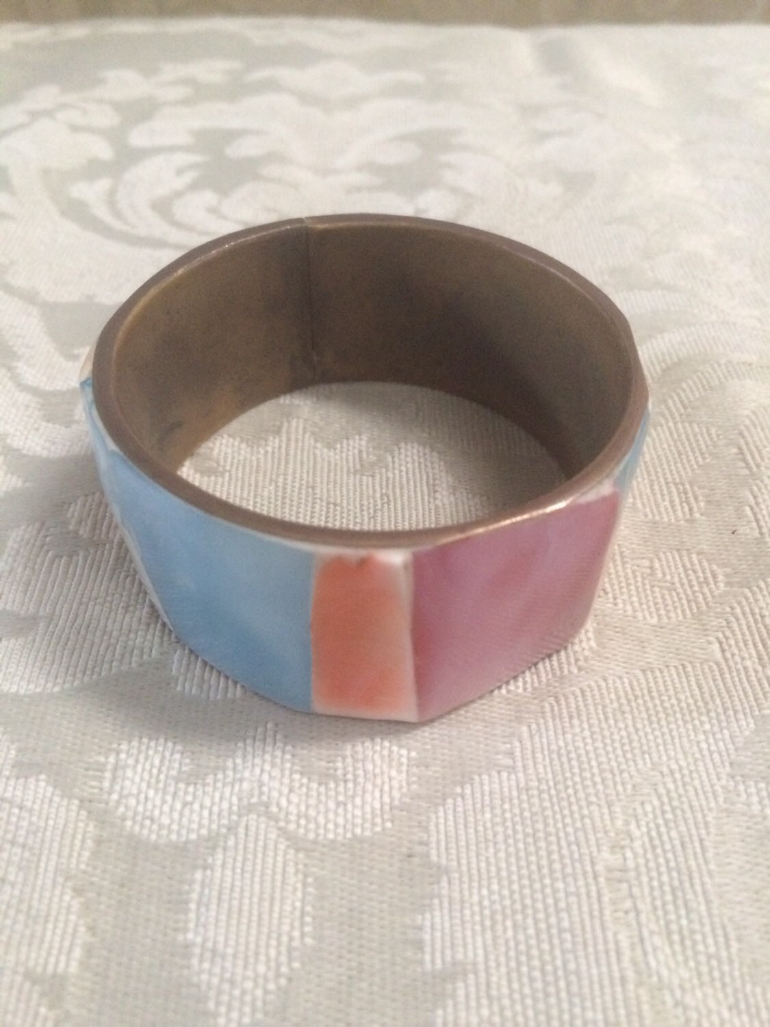 Vintage Shell Bangle Brass Bangle Multi Color Bangle Shell Etsy