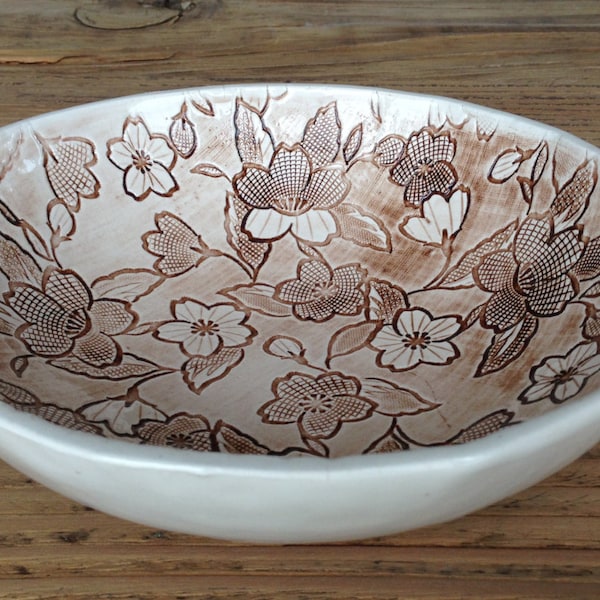 Lace Ceramic Bowl, Handmade Pottery Dish, Serving Plate, Fruit Bowl, Wedding Gift, Home Decor