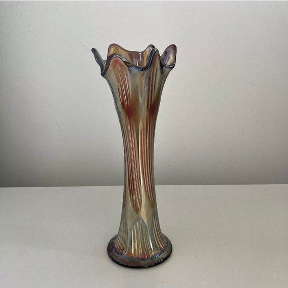 Vintage Iridescent Carnival Glass Fluted Vase