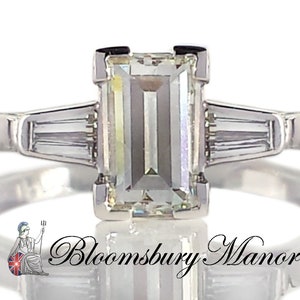 Vintage 1950s 1.01tcw K/SI1 Emerald & Tapered Baguette 18k Gold Engagement Ring