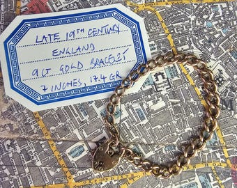 Victorian Solid 9k Rose Gold Curb Chain Heart Padlock Bracelet 17.4g