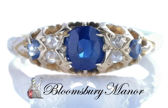 Victorian 18k Gold Oval 0.5ct Sapphire & Diamond R