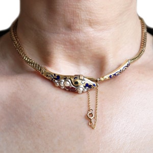 Antique Victorian Snake Necklace Blue Enamel & Gold