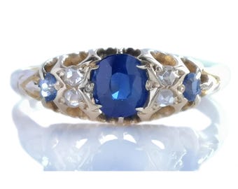 Victorian 18k Gold Oval 0.5ct Sapphire & Diamond Ring