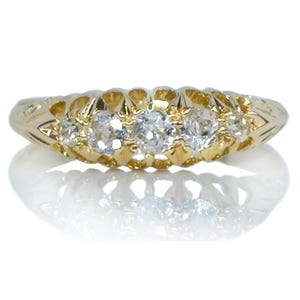 Late Victorian 5 stone .30tcw Old Cut Diamond 18k Gold Engagement Ring SZ N 1/2