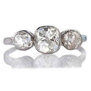 Art Deco 1920s 1.78tcw Old Cushion Cut 3 Stone Engagement Ring
