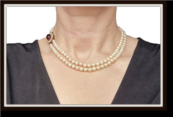 Vintage 1962 2 Strand 6mm Akoya Cultured Pearl Necklace Pink Paste