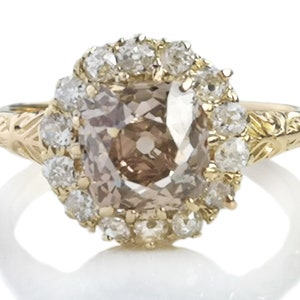 Antique Victorian 2.48ct Fancy Yellowish Brown Old Mine Cut Diamond Cluster Ring