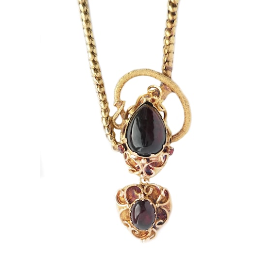 Antique Victorian 20k Gold Garnet Snake Necklace